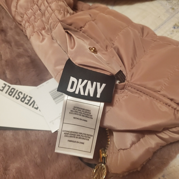 🧁NWT DKNY Girls Small Dusty Rose Blush Reversible Full Zip Hooded Winter Jacket - Picture 8 of 10